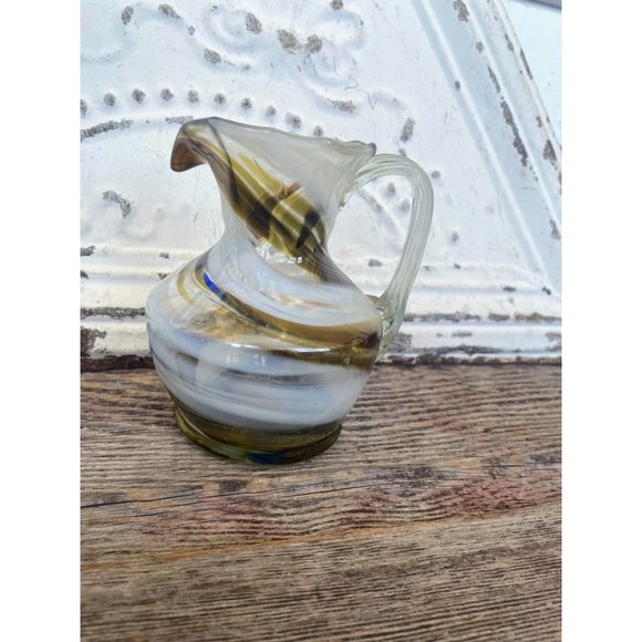 Vintage Art Glass Swirl Pitcher Smiths Old Timer Brown white - Picture 4 of 9
